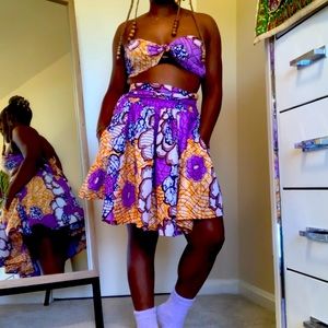 Purple African print 2 piece skirt set